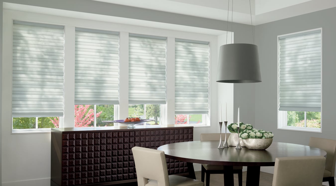 Cordless motorized shades in a Southern California dining room